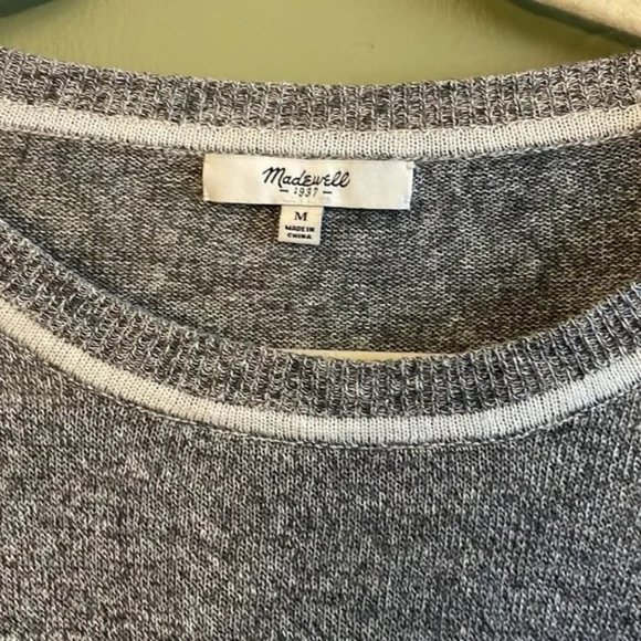 Madewell Varsity Inset Stripe Grey 100% Linen Light Sweater Sz M - Picture 3 of 6